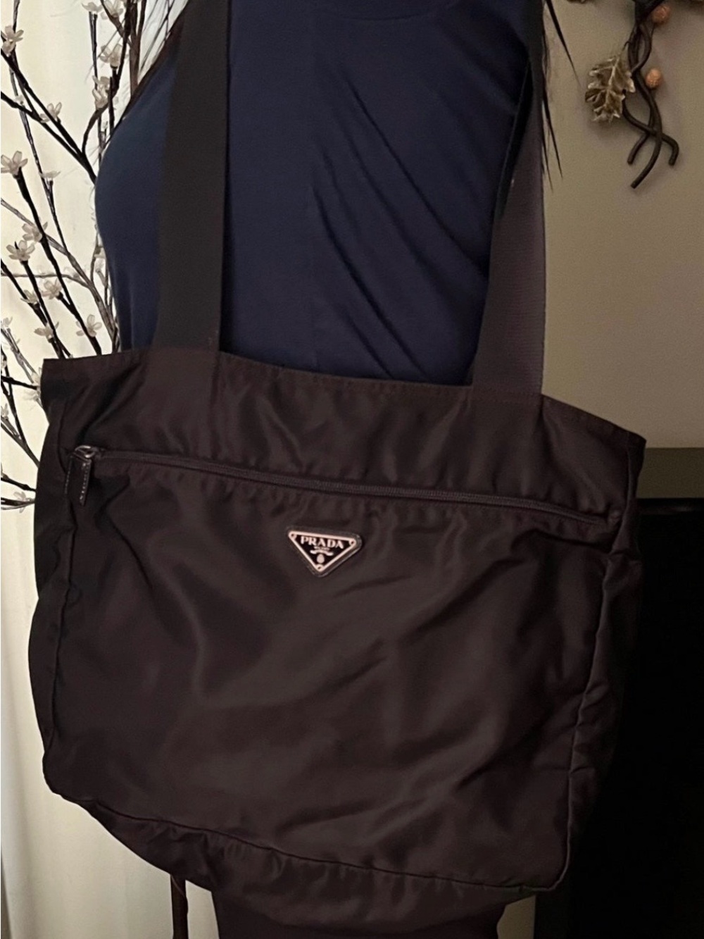 Authentic Prada Black Nylon Tote with Logo Triangle
